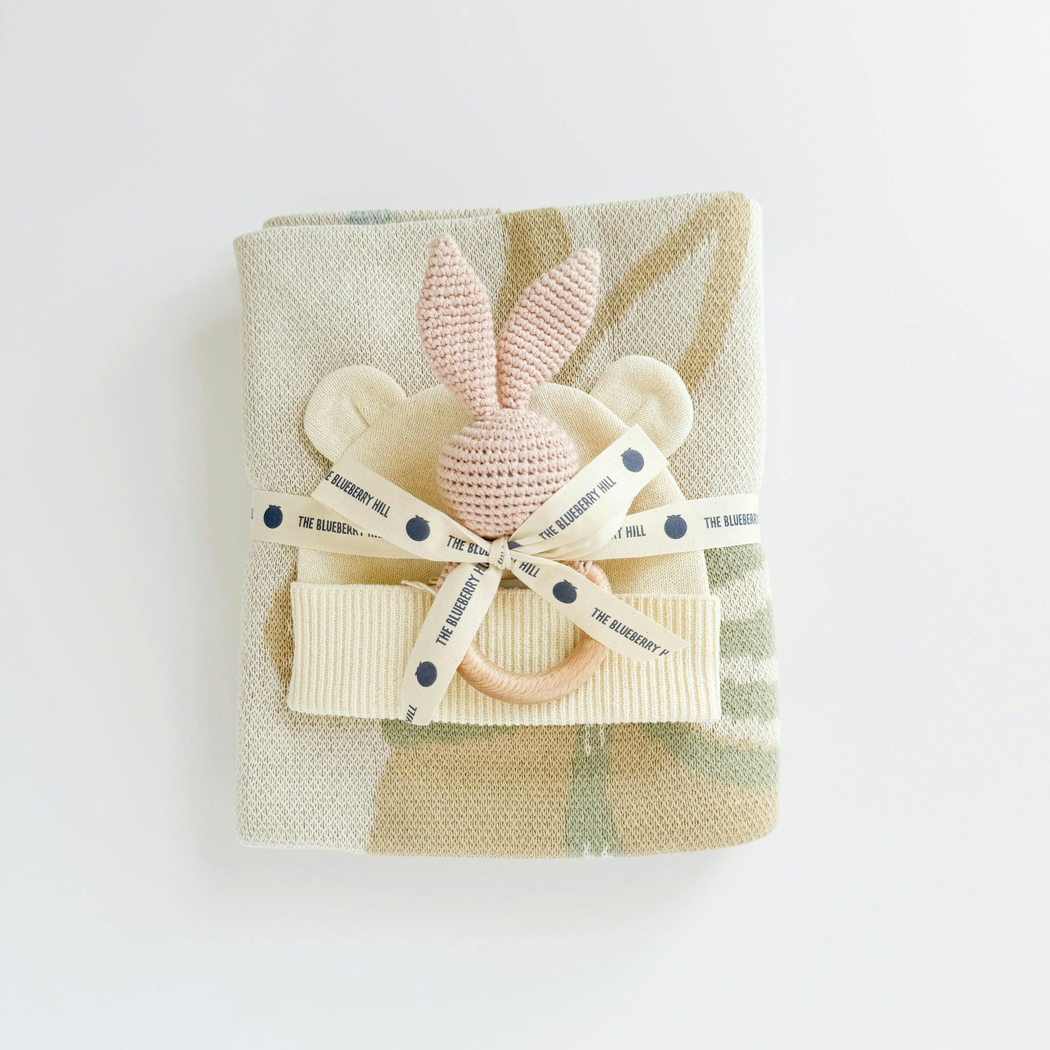 Pastel Floral Blanket Hat and Strawberry Teether Gift Set