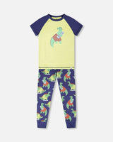 Organic Cotton Two-Piece Pyjama Set Blue Dino Print