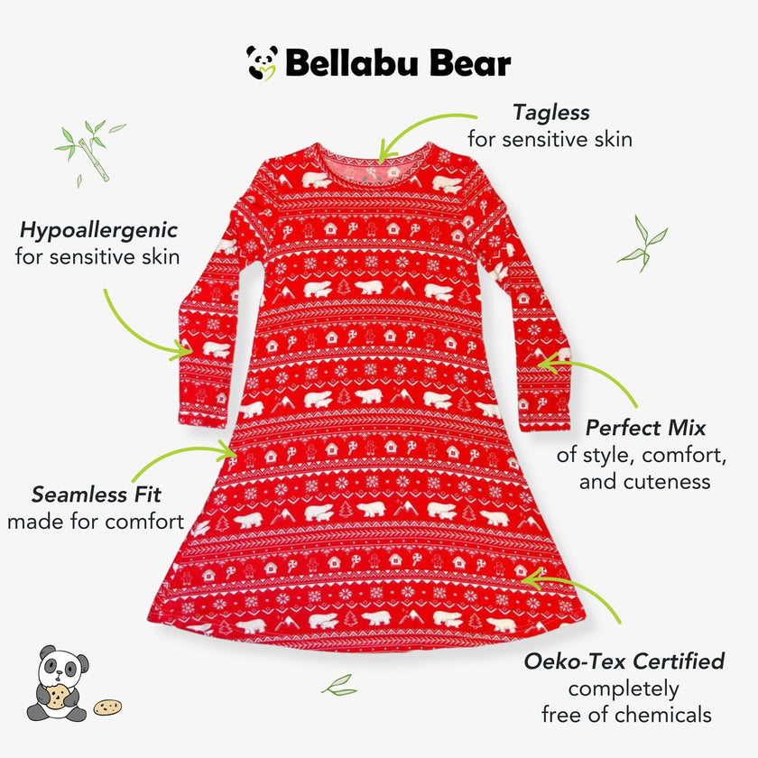 Polar Isle Red Bamboo Girls' Long Sleeve Dress