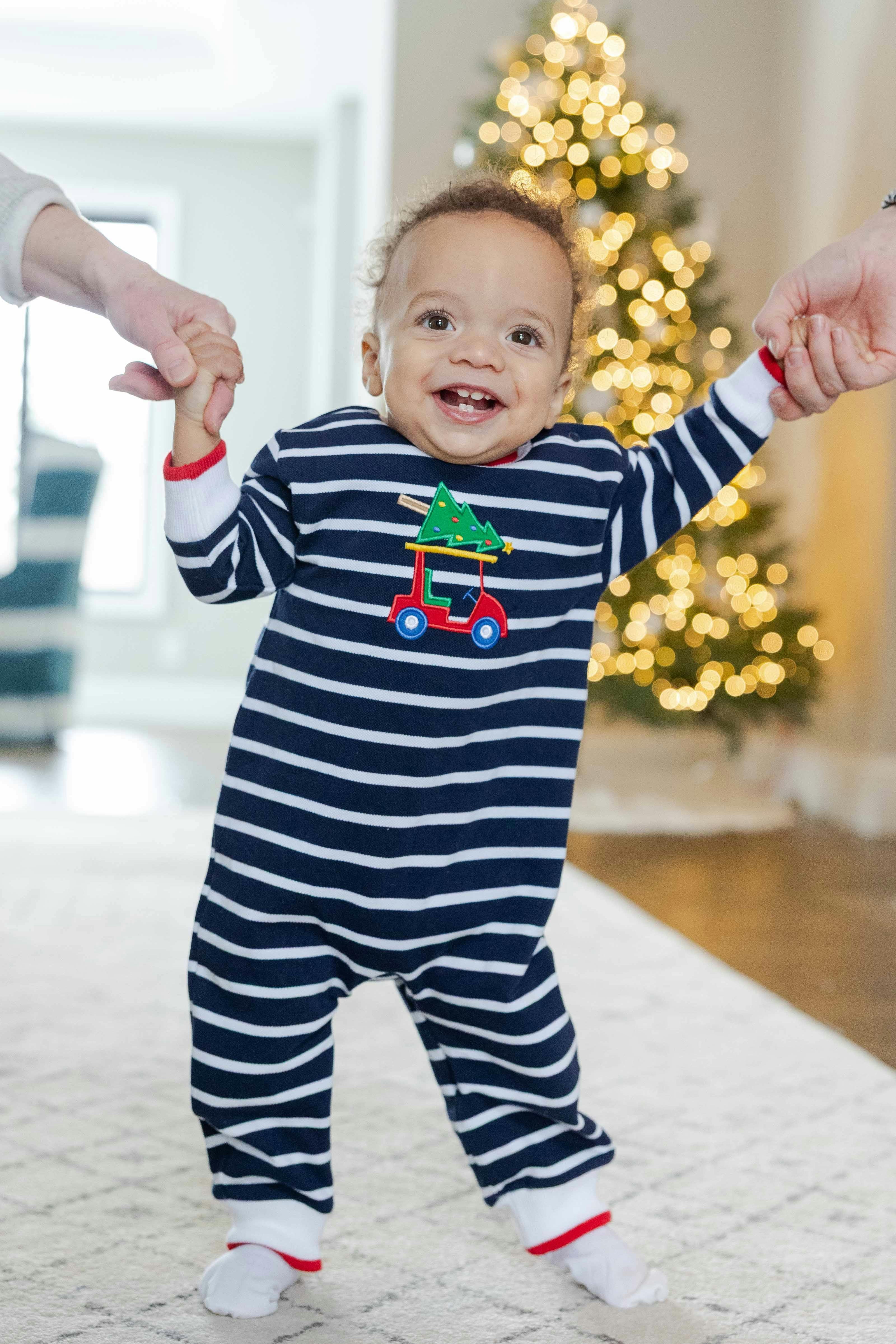 Stripe Knit Longall with Golf Cart & Christmas Tree