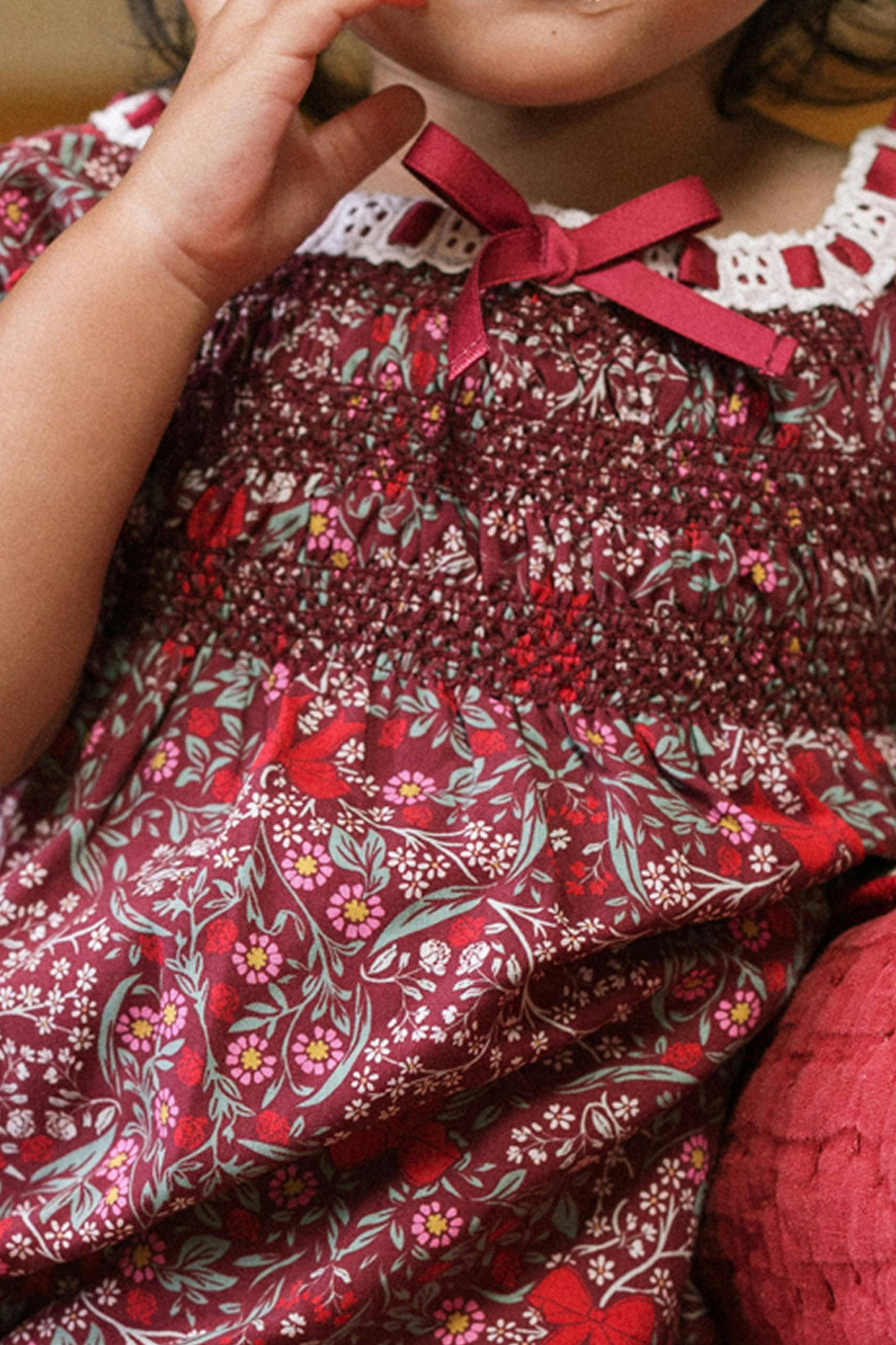 Baby Sunday Best Romper in Garnet Ribboned Garden