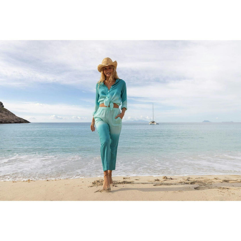 Clementine Womens Top & Pant Set-Aqua Ombre, Green