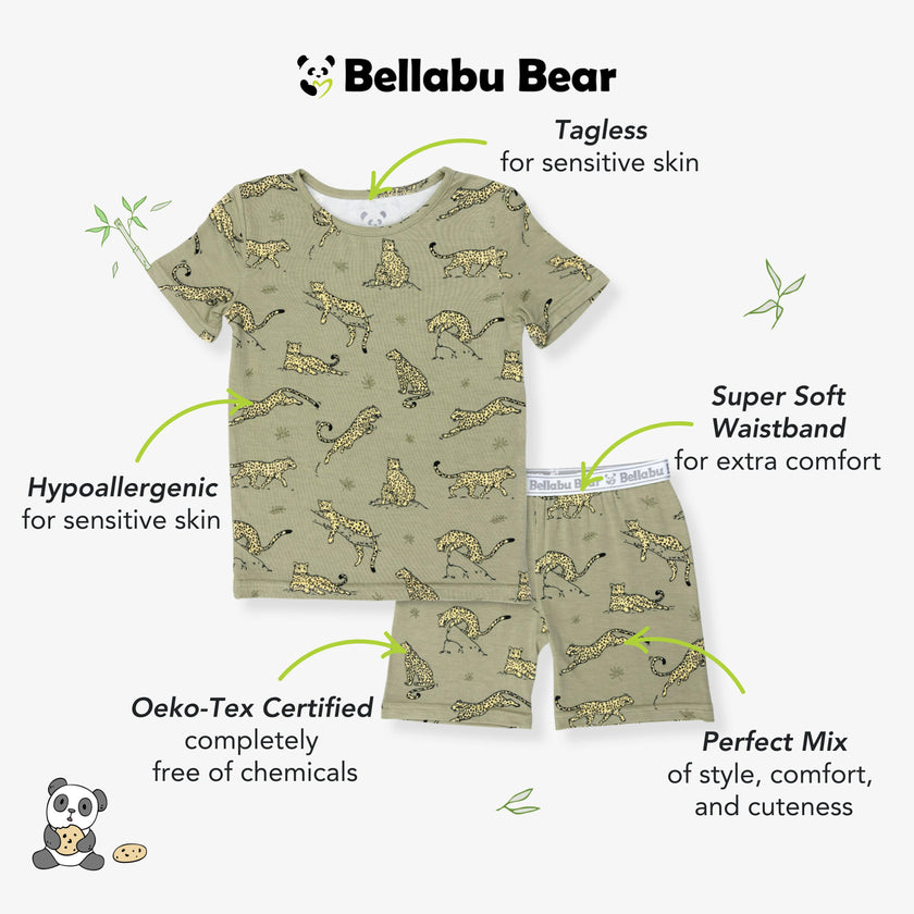 Sage & Spots Leopard Bamboo Kids Pajama Short Set