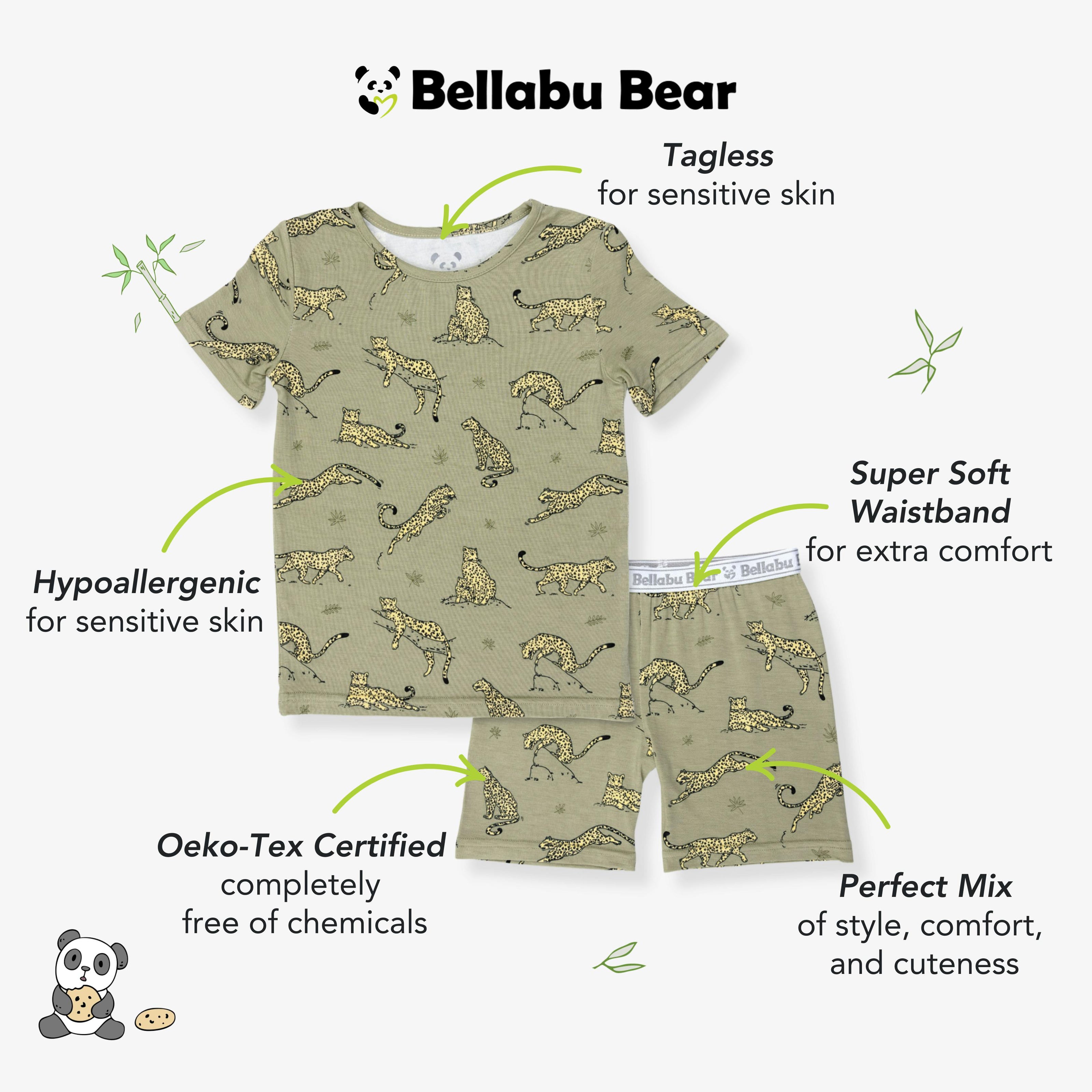Sage & Spots Leopard Bamboo Kids Pajama Short Set