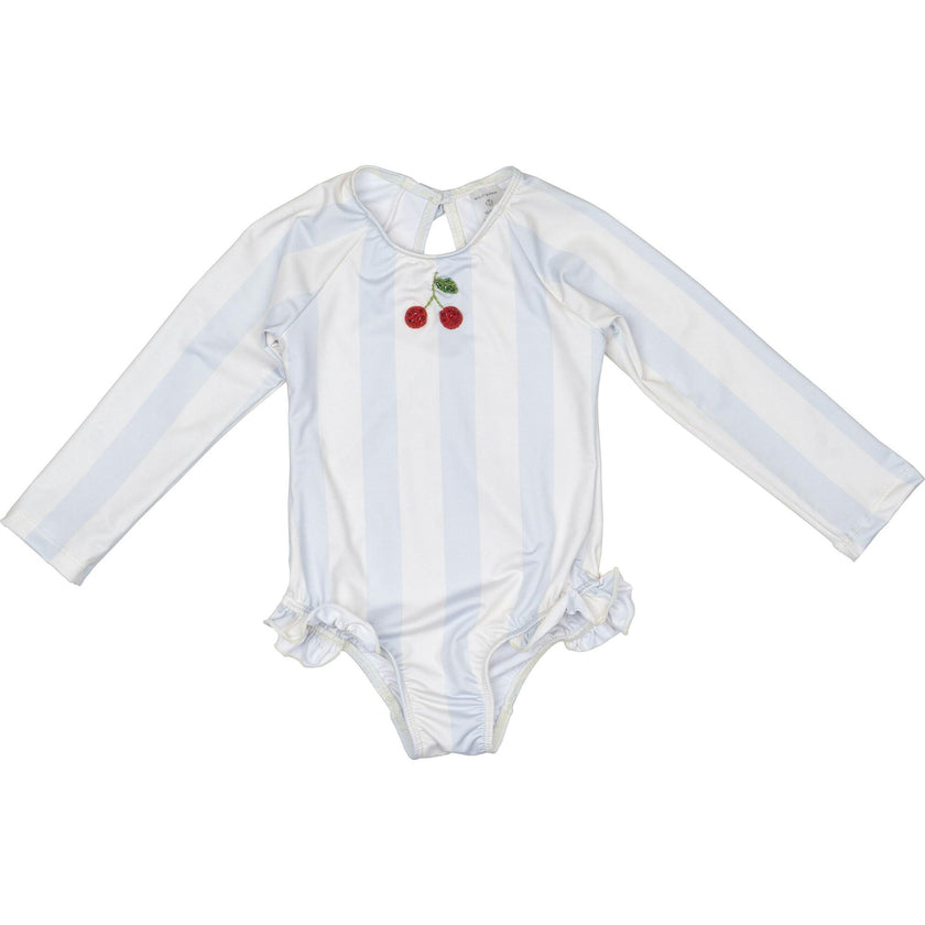 L/S Cherry Swimsuit in Blue Striple