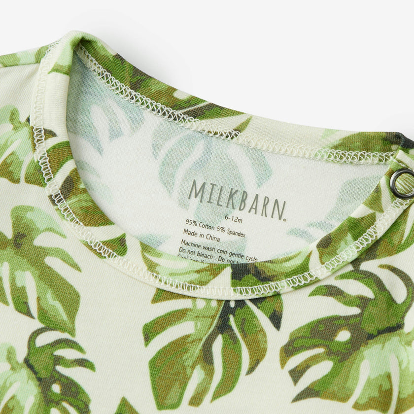 Island Leaf Cotton Stretch Ruffle One Piece