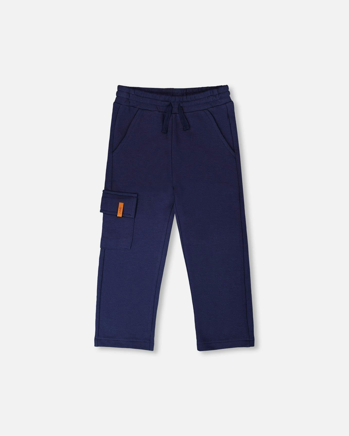 French Terry Sweatpants With Cargo Pocket Dark Blue