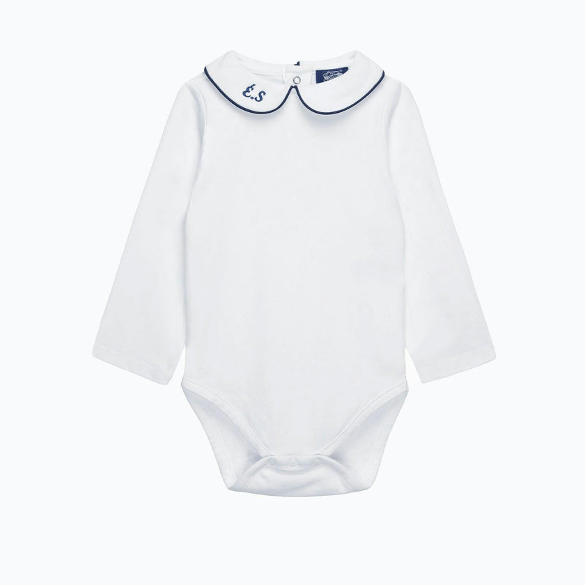 Baby Long-Sleeved Milo Bodysuit in White/Navy