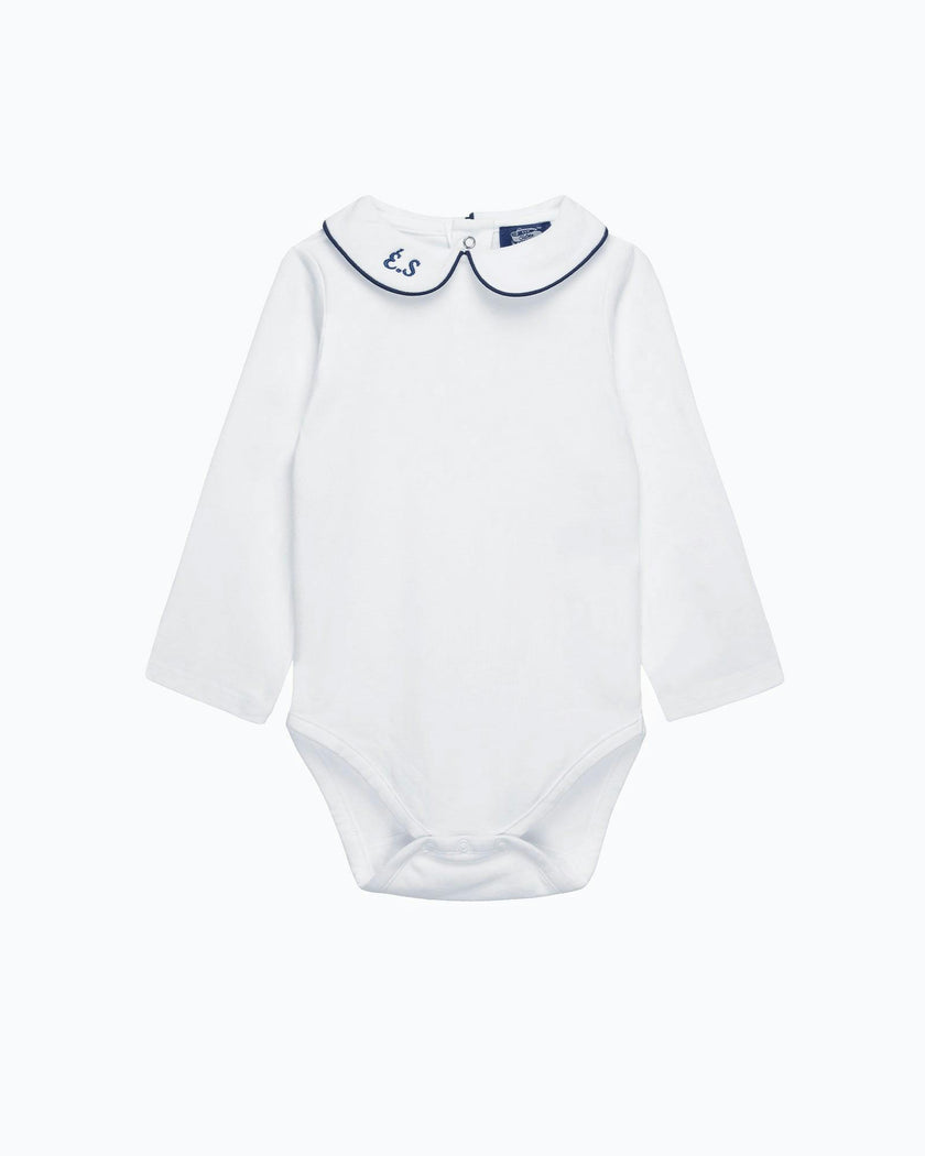Baby Long-Sleeved Milo Bodysuit in White/Navy