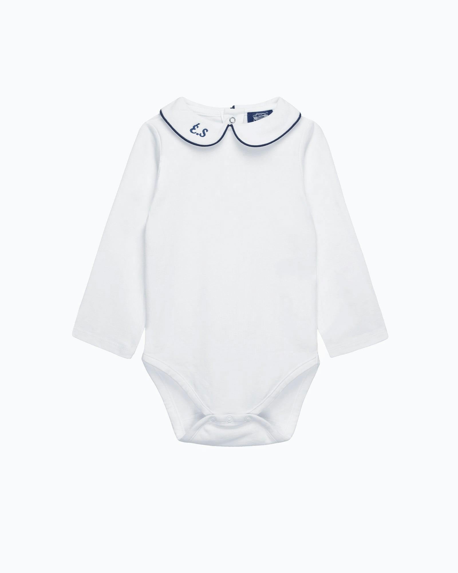Baby Long-Sleeved Milo Bodysuit in White/Navy