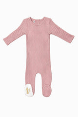 Ribbed Fine Cotton Footie Dusty Pink