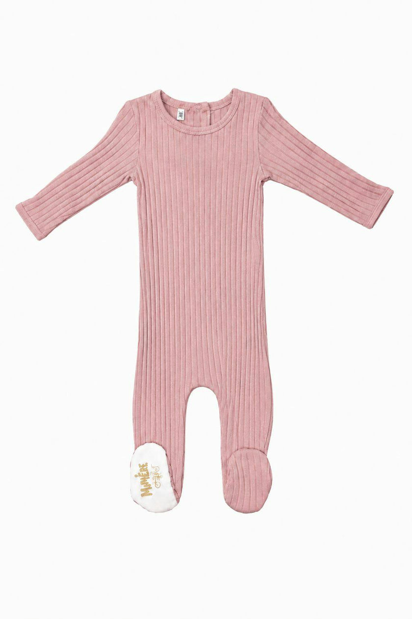 Ribbed Fine Cotton Footie Dusty Pink