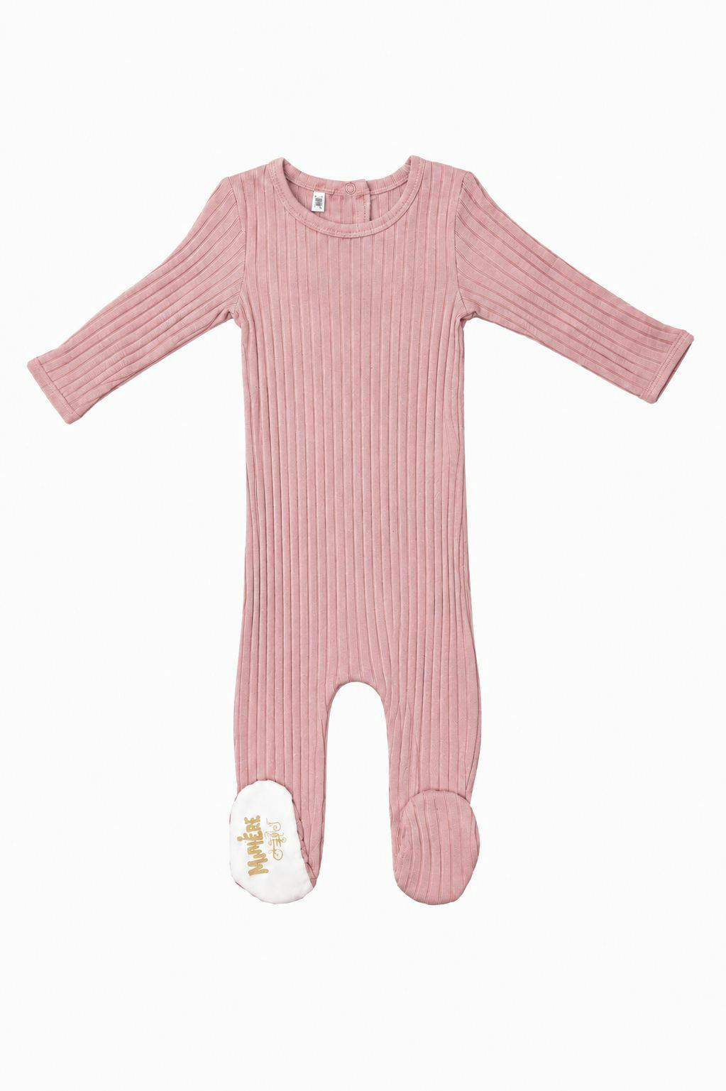 Ribbed Fine Cotton Footie Dusty Pink