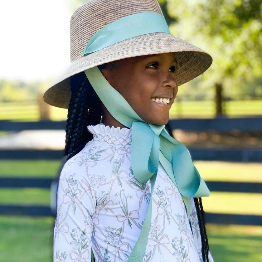 Palmetto Girl’s Hat - Long French Blue Grosgrain Ribbon