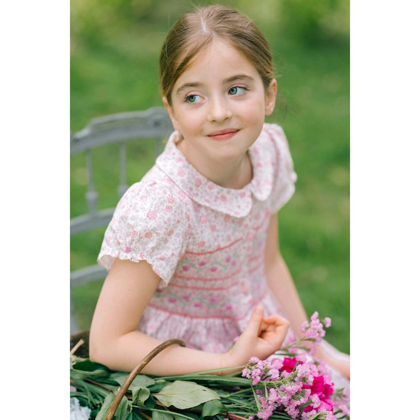 Violette Pink Floral Short Puff Smocked Dress