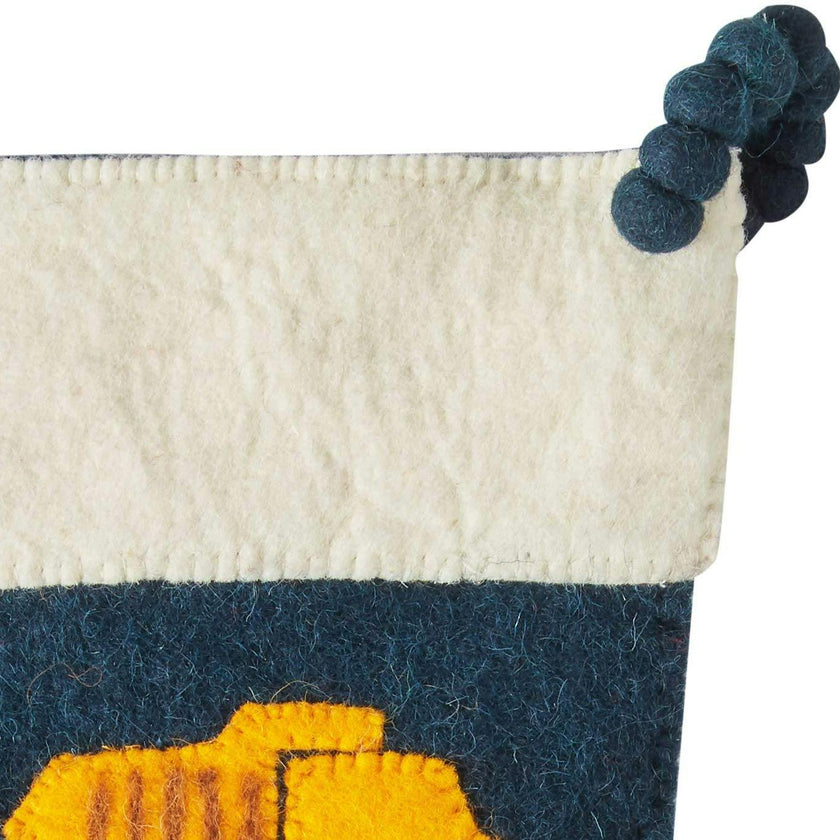 Trucks Navy Christmas Stocking Hand Felted Wool Arcadia Home