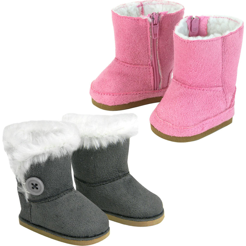 Sophia’s Set of 2 Mini Ewe Boots with Fleece Lining for 18” Dolls, Pink and Gray