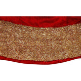 Red Velvet Christmas Tree Skirt Hand Beaded Gold Border - 60" / 72"