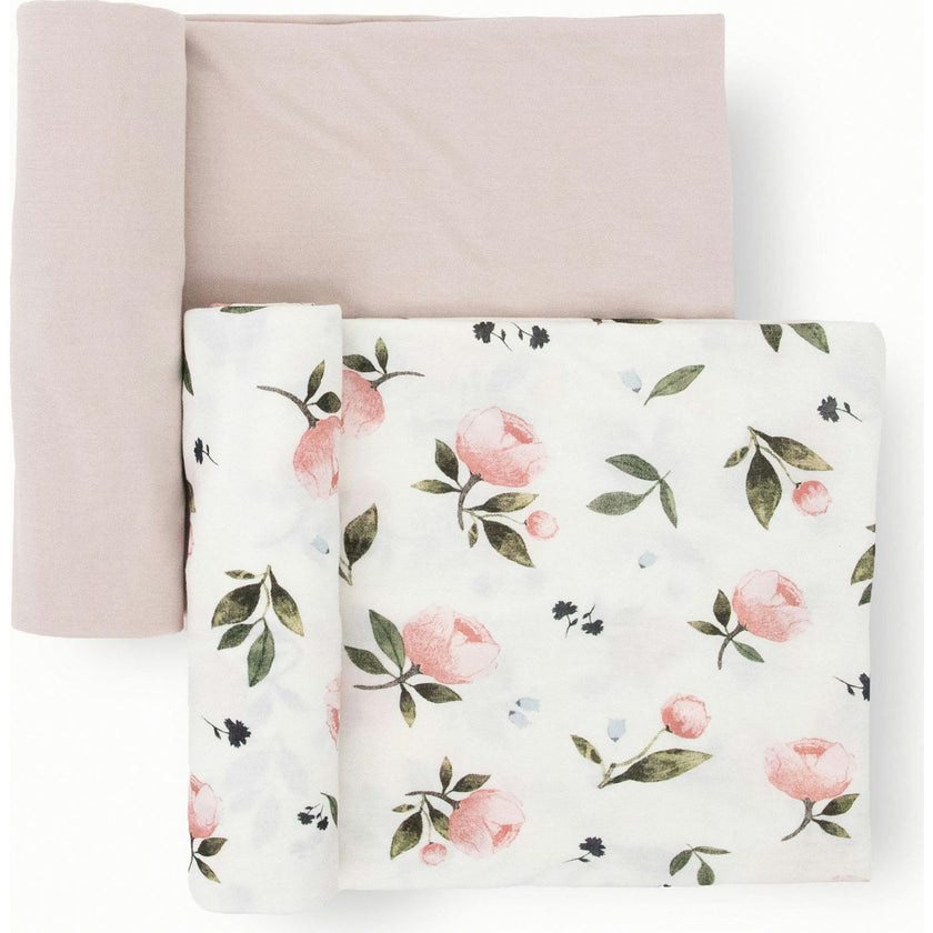 Stretch Knit Swaddle Blanket 2 Pack - Watercolor Rose
