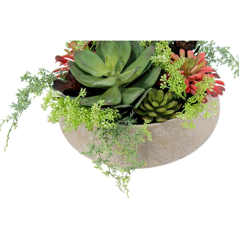 Round Artificial Succulent Arrangement, Natural Planter