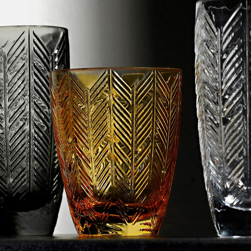 Wine Glasses ZIG ZAG Set of 6  Amber 9.8 oz, diam. 3.25", H 3.75"