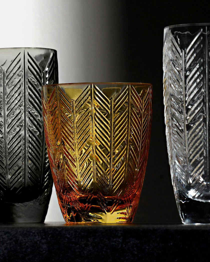 Water Glasses ZIG ZAG Set of 6  Amber 11.8 oz, diam. 3.3", H 4"