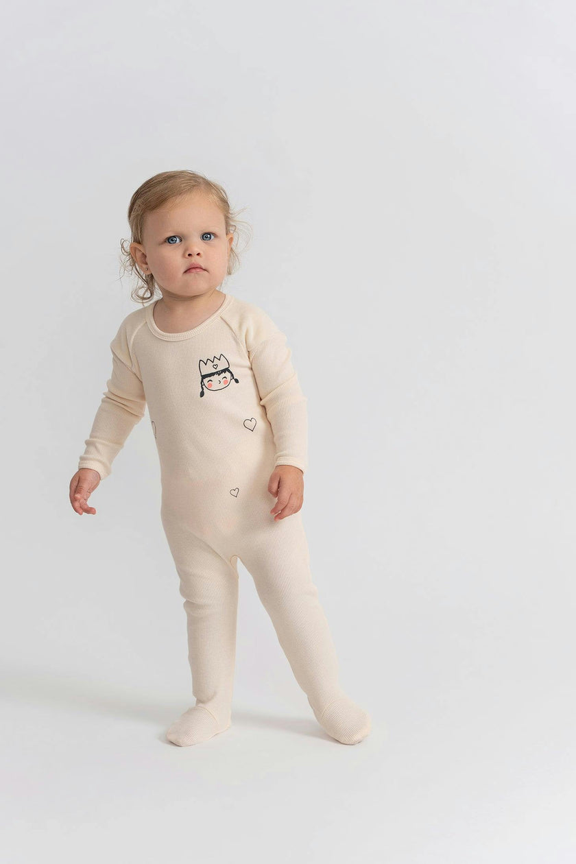 Princess Print Ribbed Snap Front Romper