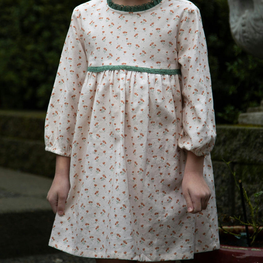Priya Dress with Lace Trim | Beige Petals