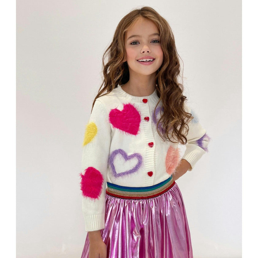 White Fuzzy Hearts Cardigan
