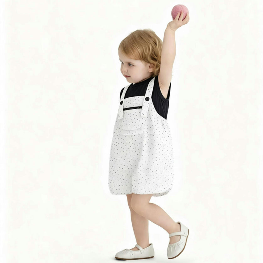 White Dotted Overall Set