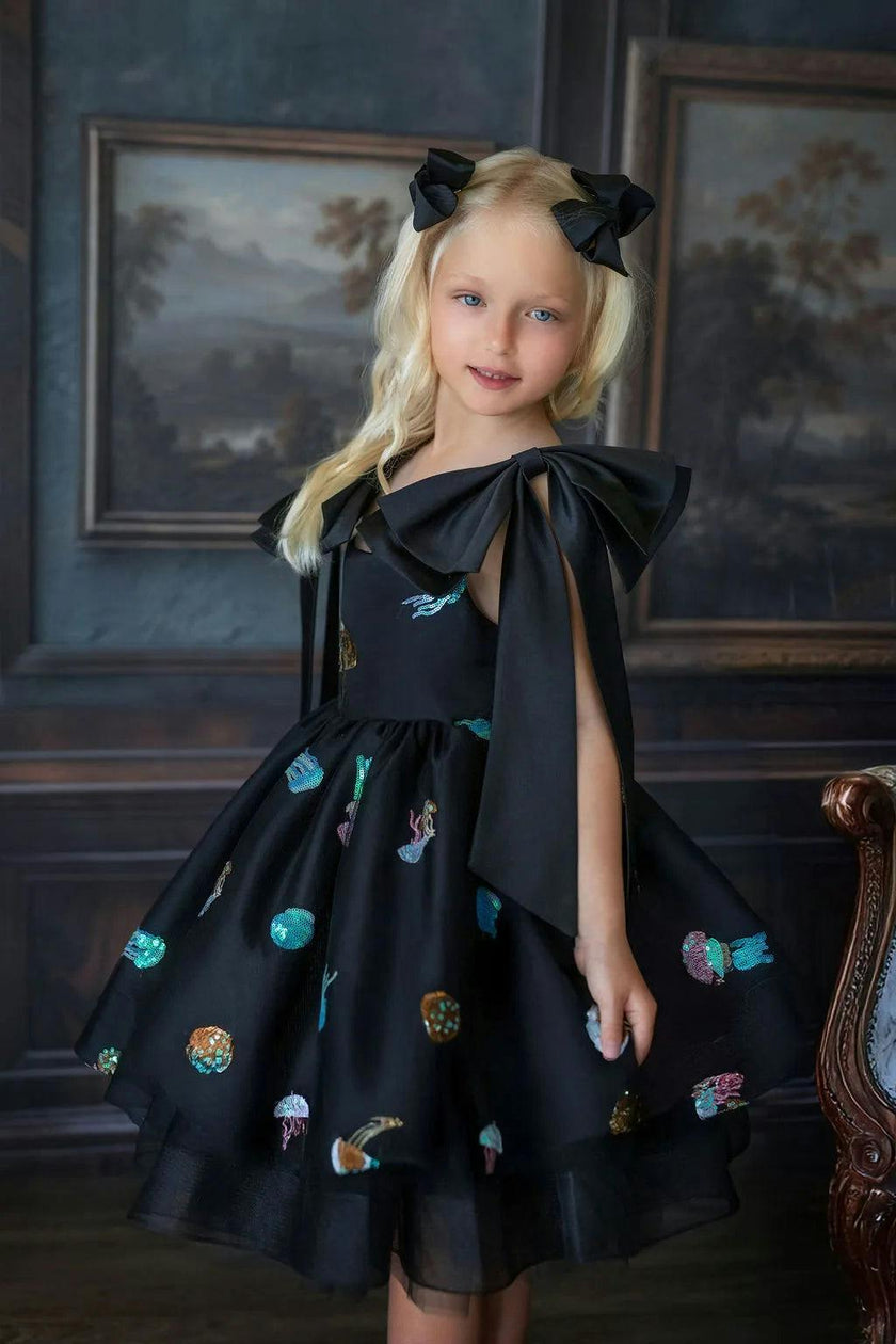 Ocean Magic Black Sequin Tulle Birthday Dress for Girls
