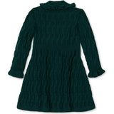 Organic Ruffle Edge Cable Knit Sweater Dress, Green
