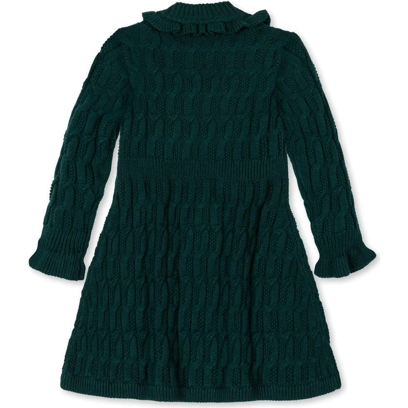 Organic Ruffle Edge Cable Knit Sweater Dress, Green