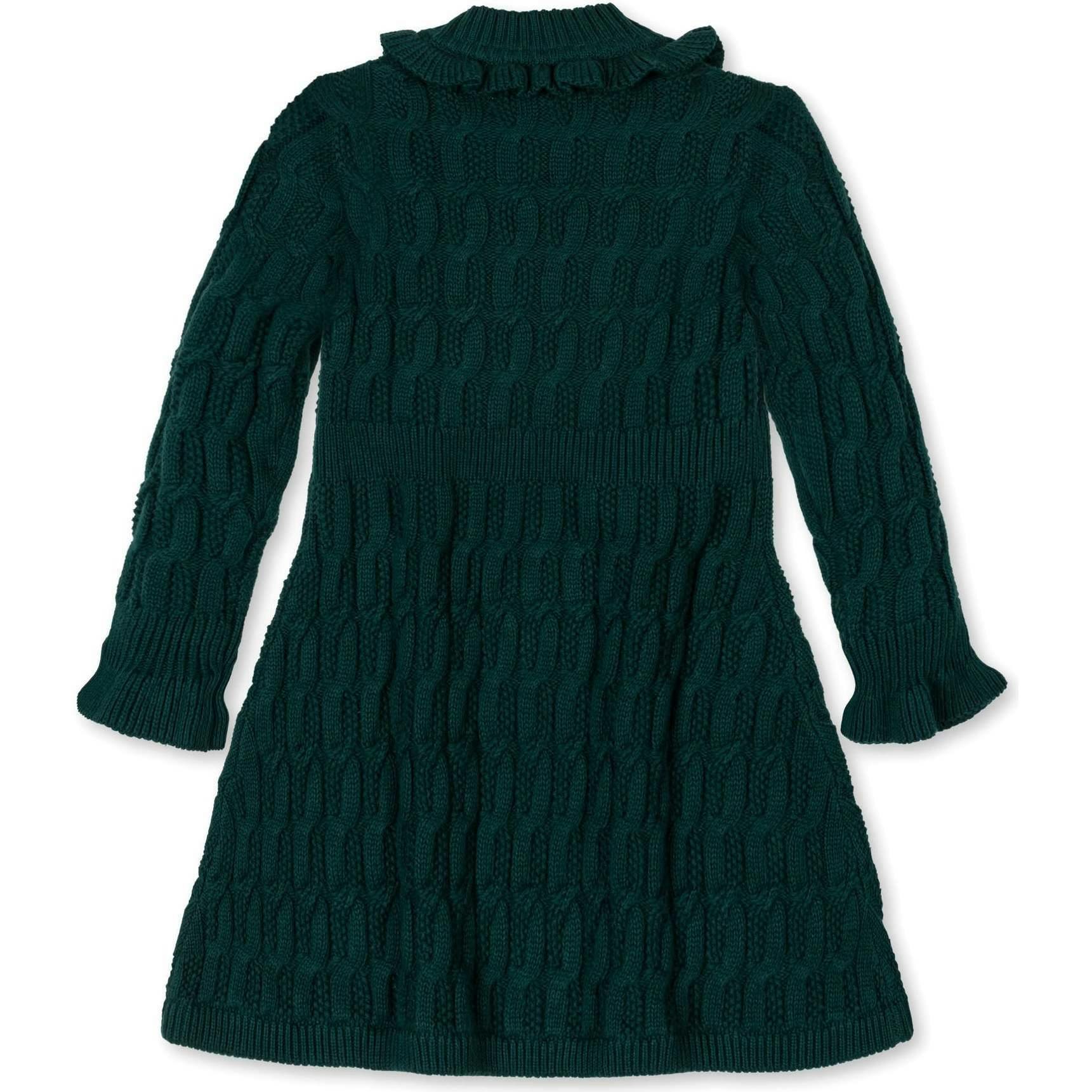 Organic Ruffle Edge Cable Knit Sweater Dress, Green