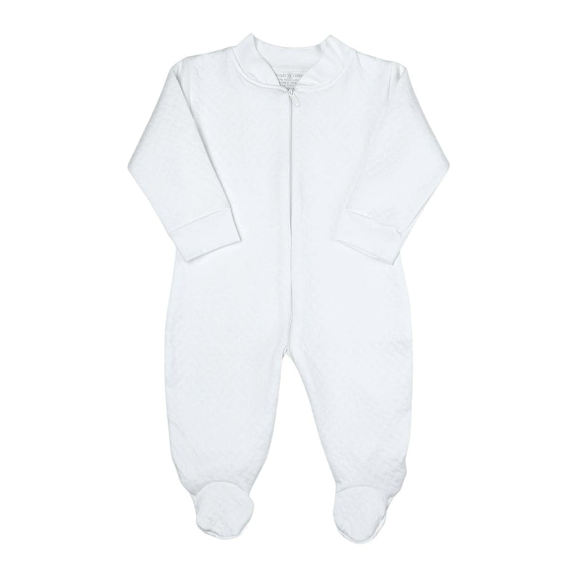 White Sleep and Play Zipper Footie in Jacquard Cotton