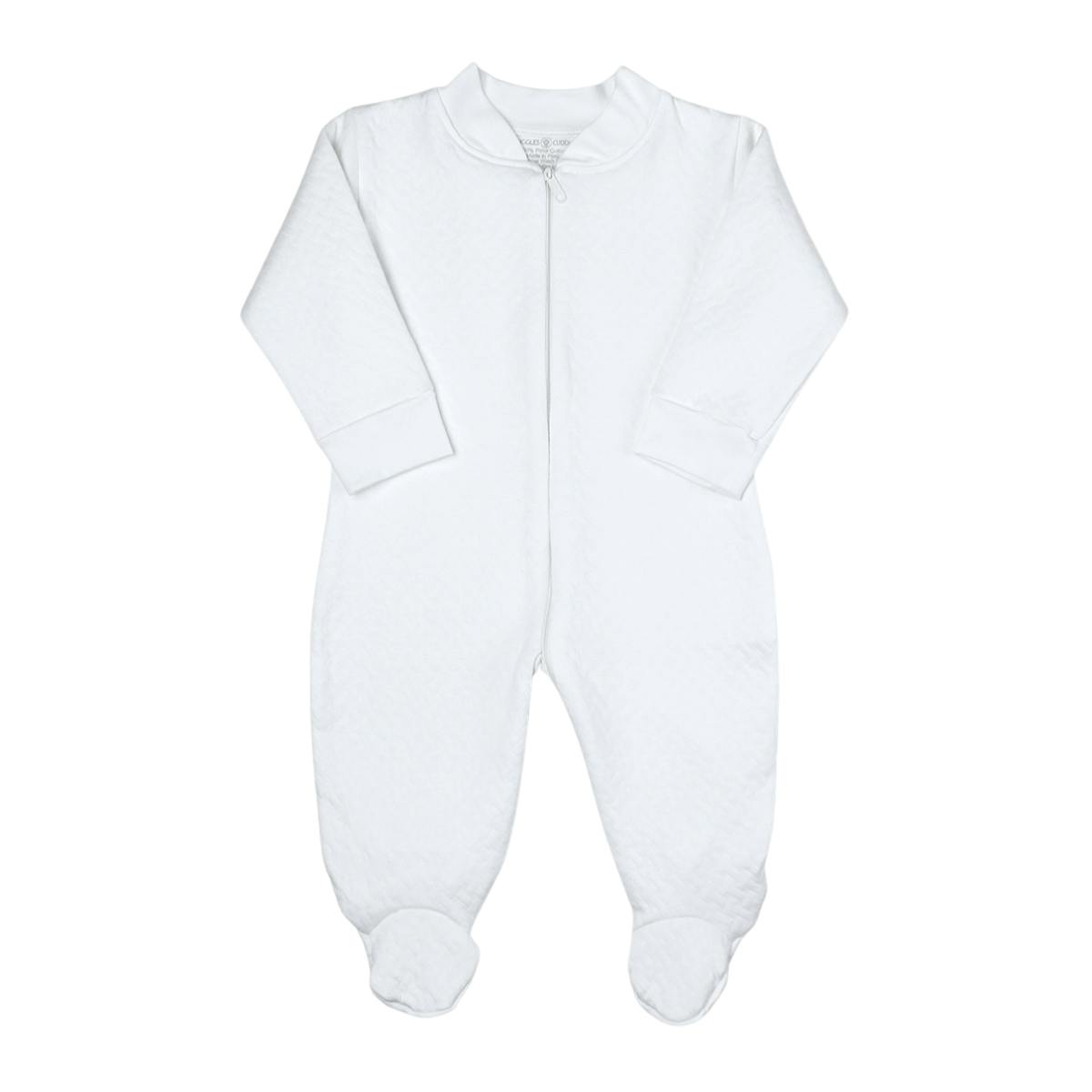 White Sleep and Play Zipper Footie in Jacquard Cotton