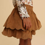 Camel Cotton Corduroy Scalloped Skirt