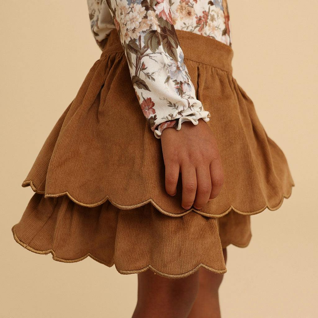 Camel Cotton Corduroy Scalloped Skirt