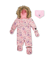 Baby One Piece Snowsuit Adapted For Car Seats Pink Mini Flower Print