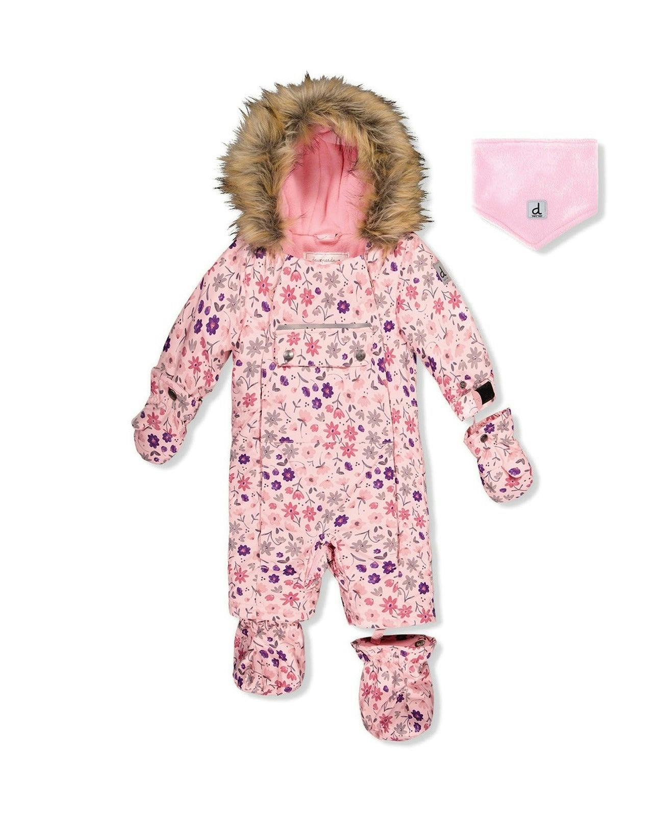 Baby One Piece Snowsuit Adapted For Car Seats Pink Mini Flower Print
