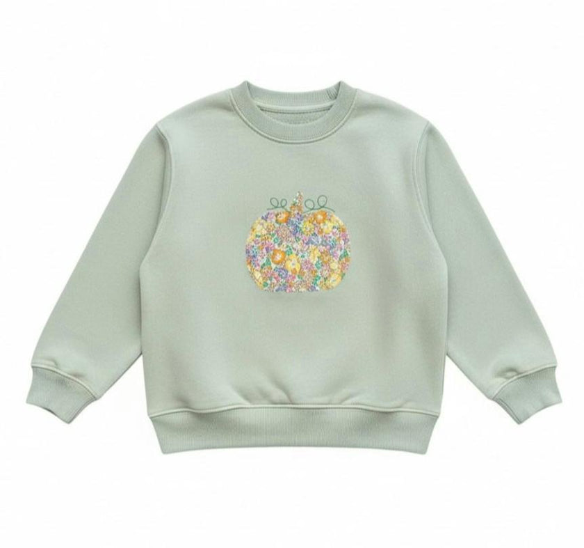 Liberty of London children's pumpkin design sage green jumper