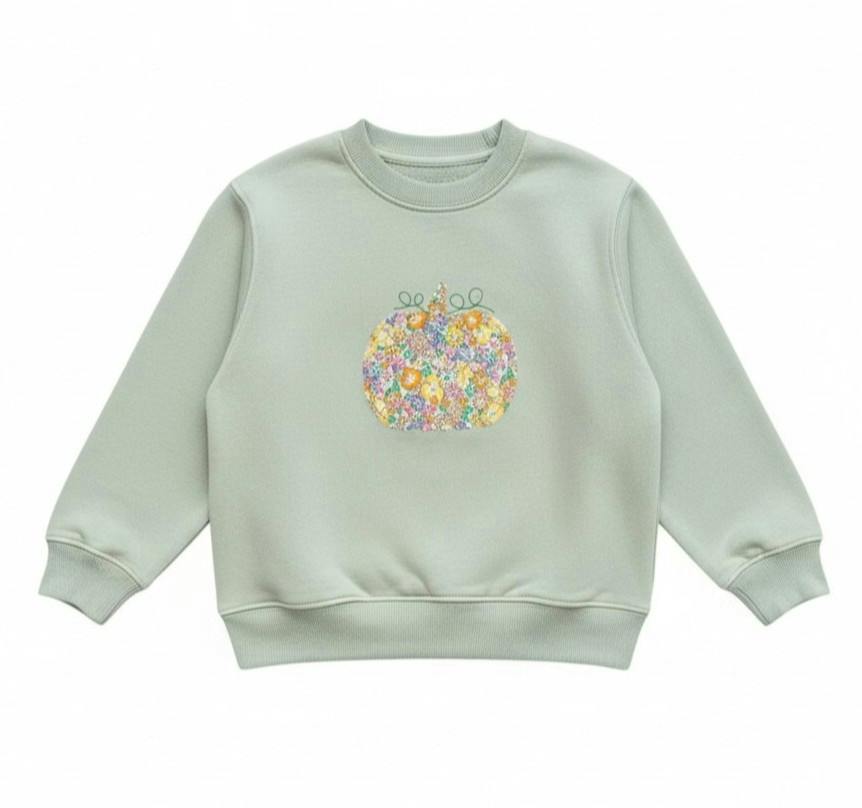 Liberty of London children's pumpkin design sage green jumper