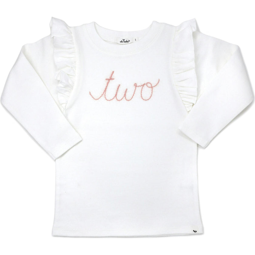 Millie Long Sleeve Tee in 'two' Pink Eyelash Writing