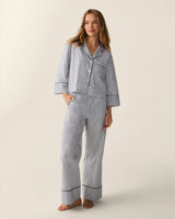The Celine Poplin Pajama Set in Navy French Ticking