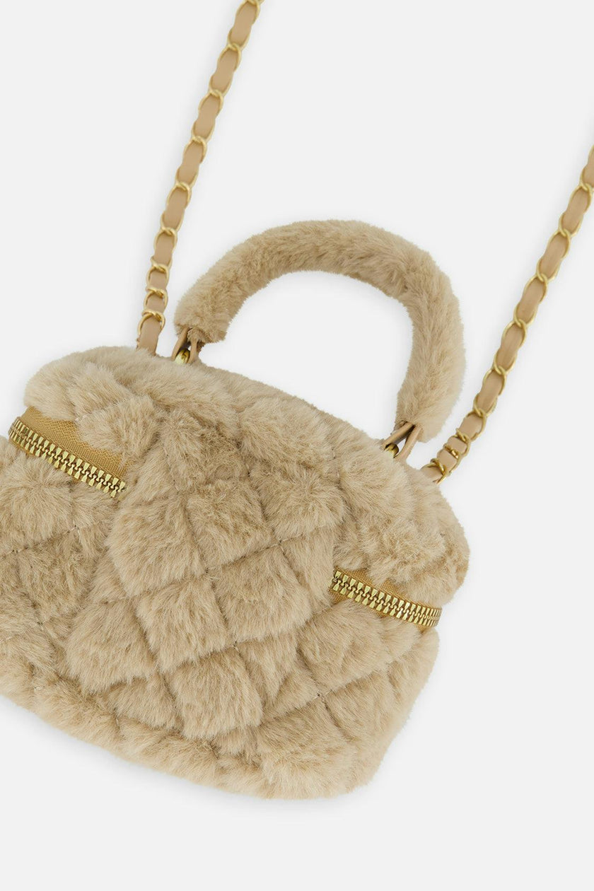 Faux Fur Small Bag Beige
