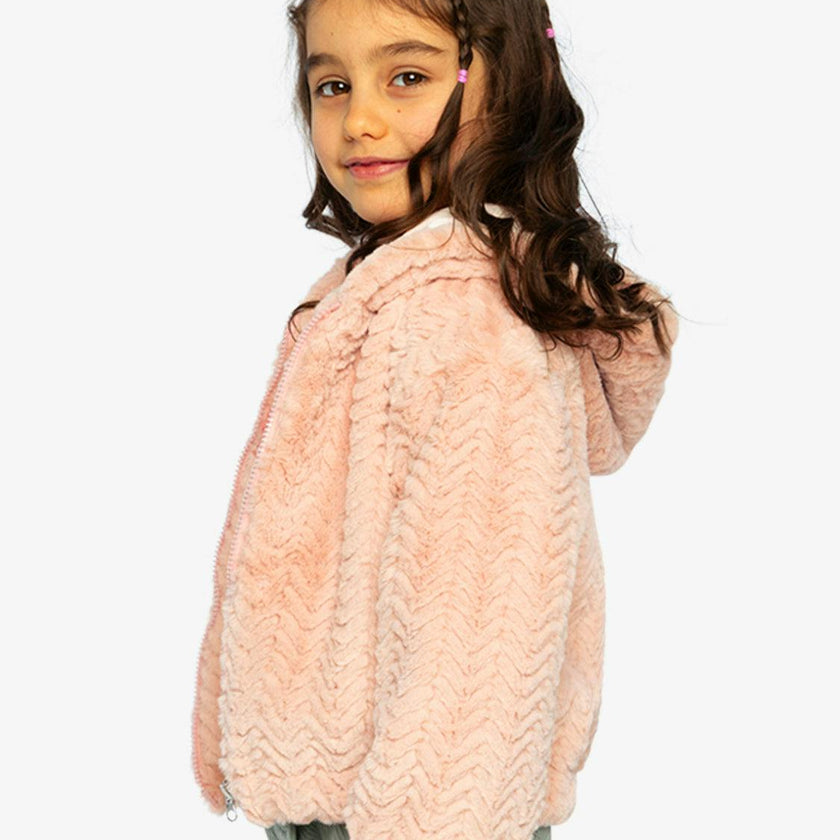 Faux Fur Hooded Cardigan Pink