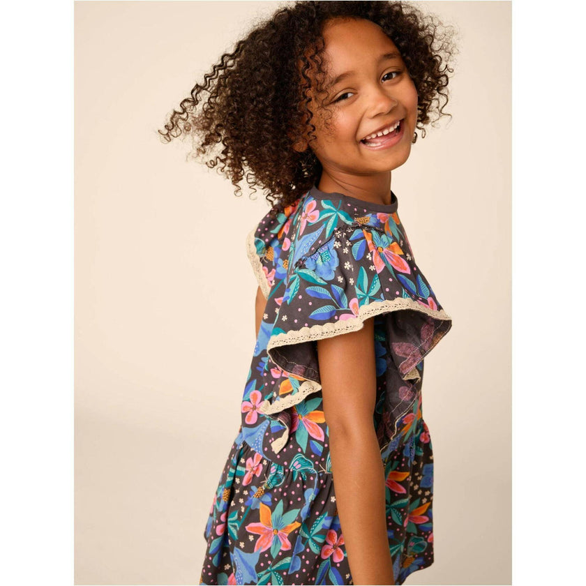 Crochet Trim Ruffle Dress, Black
