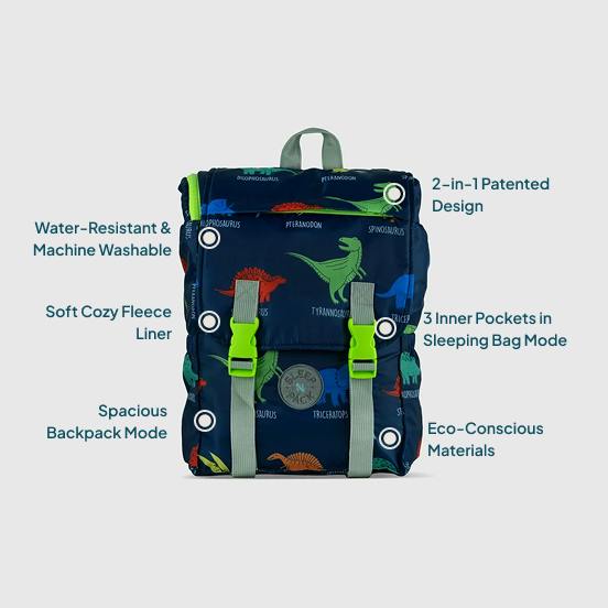 Sleep-N-Pack: Packable Sleeping Bag, Little Kid 3-6 yrs - Dinosaurs