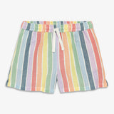 Kids cotton gauze beach short in rainbow stripe