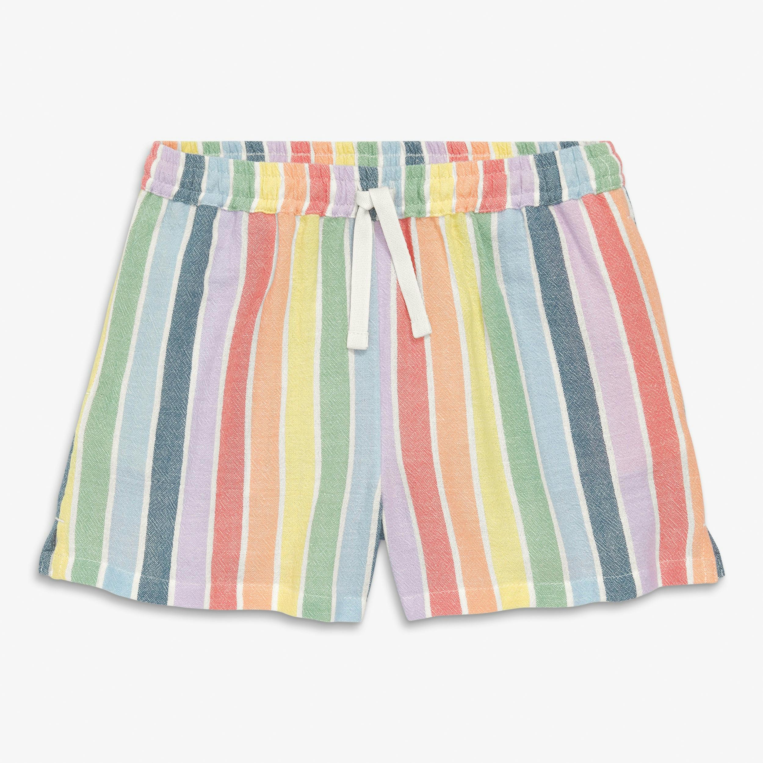 Kids cotton gauze beach short in rainbow stripe